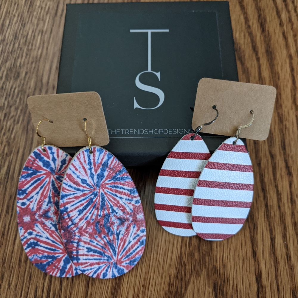 4th of July leather earrings